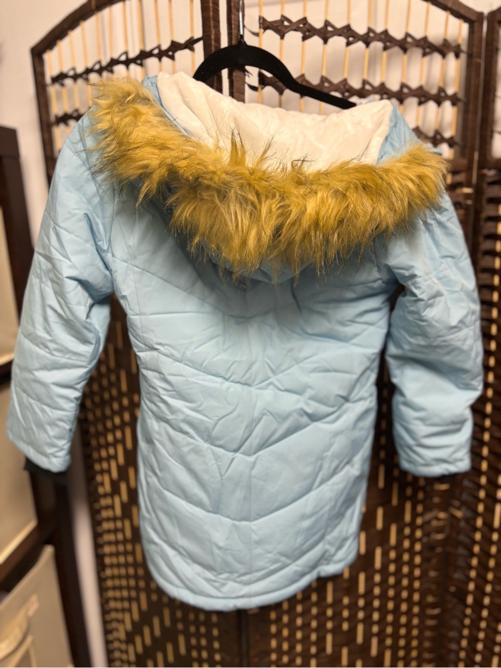 Girls' Pale Blue Quilted Hooded Puffer Coat - Picture 6 of 14